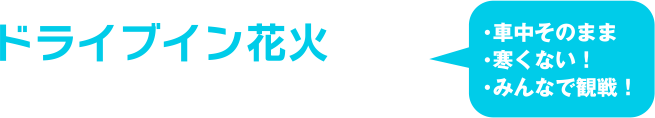 ドライブイン花火（車中そのまま、寒くない！みんなで観戦！）